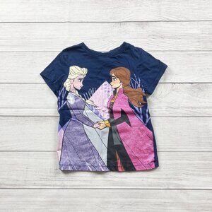 Disney Frozen Girls T-Shirt Navy Elsa Anna Glitter Graphic Tee 6-7